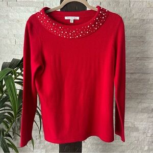 Mercer Street Studio Red Pearl Cowl Collar Sweater Size M Petite